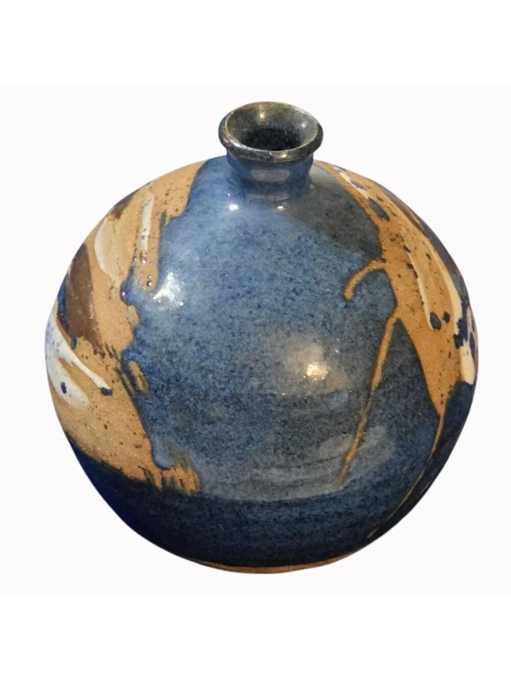 Vintage Bud Wilson Studio Pottery Weed Pot Vase Mid Century Blue Stoneware 5